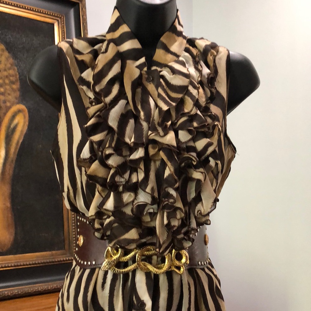 ZEBRA 🦓 PRINT RUFFLE SHIRT IN BROWN TONES - Picture 5 of 7